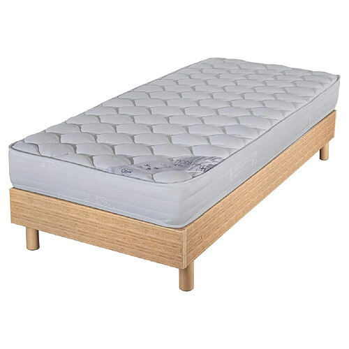 Ebac Matelas et sommier 90x190 Mousse - Decokit - Soutien medium - Sommier en kit - Chêne