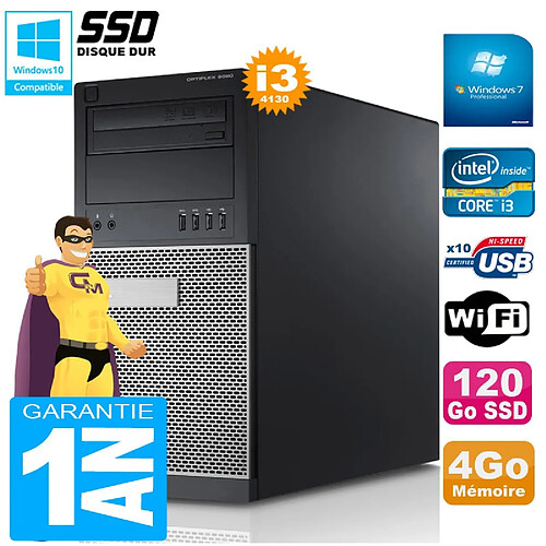 PC Tour DELL 9020 Core I3-4130 Ram 4Go Disque 120 Go SSD Graveur DVD Wifi W7 · Occasion