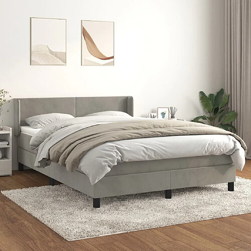 vidaXL Sommier à lattes de lit et matelas Gris clair 140x190cm Velours