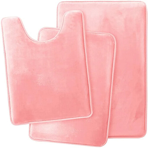 LUUCOZK Tapis de bain antidérapants absorbants à séchage rapide, tapis de décoration de salle de bain-rose-3 piècesensemble