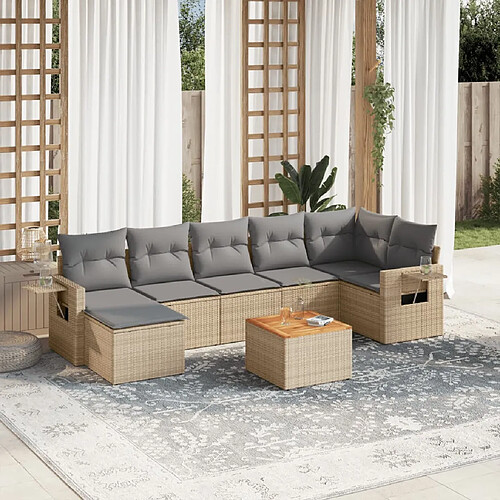 vidaXL Salon de jardin avec coussins 8 pcs beige résine tressée