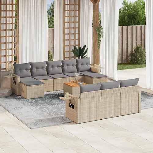 vidaXL Salon de jardin 11 pcs avec coussins beige résine tressée