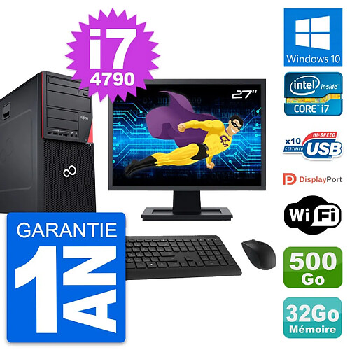 PC Tour Fujitsu P720 Ecran 27" i7-4790 RAM 32Go Disque 500Go Windows 10 Wifi · Occasion