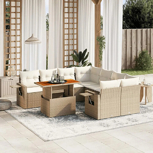 vidaXL Salon de jardin avec coussins 9 pcs beige résine tressée