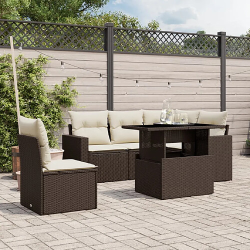 vidaXL Salon de jardin avec coussins 6 pcs marron résine tressée