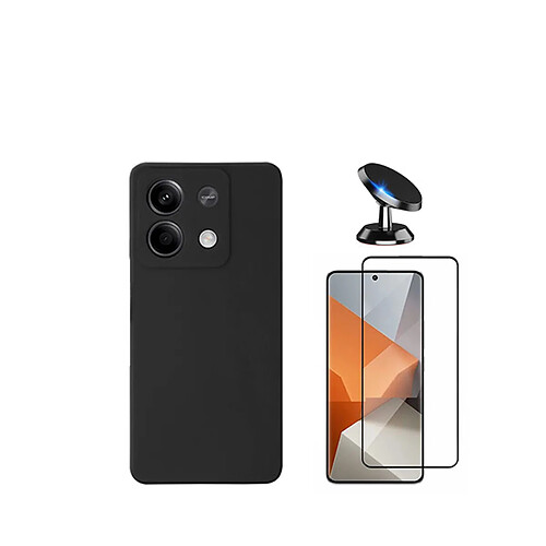 Kit de film en verre trempé de la couverture 5D + couvercle de silicone liquide + SuppOrt Magnétique Phonecare pour Xiaomi Redmi Note 13 - le noir