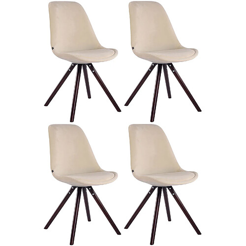 Decoshop26 4 chaises de salle à manger style scandinave en velours crème pieds rond en bois marron CDS10319