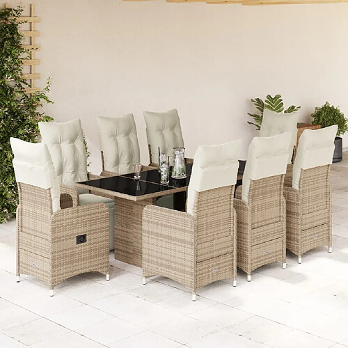 vidaXL Ensemble de bistro de jardin 9 pcs coussins marron poly rotin