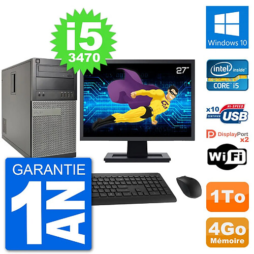 PC Tour Dell 7010 Ecran 27" Intel i5-3470 RAM 4Go Disque 1To Windows 10 Wifi · Occasion