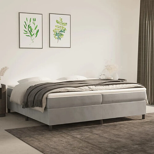 vidaXL Sommier à lattes de lit et matelas Gris clair 200x200cm Velours