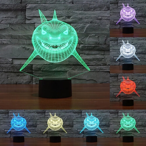 Wewoo Lampe 3D Visage Positif Shark Style 7 Couleur Décoloration Creative Visual Stéréo 3D Tactile Commutateur LED Lumière Bureau Nuit