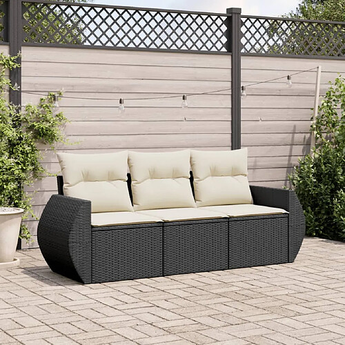 vidaXL Salon de jardin 3 pcs avec coussins noir résine tressée