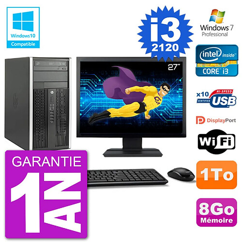 PC HP 6300 MT Ecran 27" Core i3-2120 RAM 8Go Disque 1To Graveur DVD Wifi W7 · Occasion