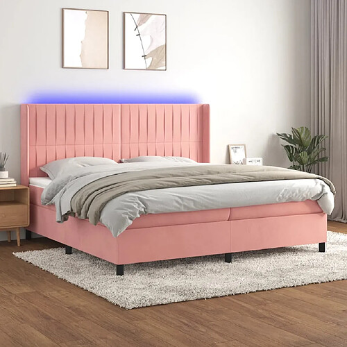 vidaXL Sommier à lattes de lit matelas et LED Rose 200x200 cm Velours