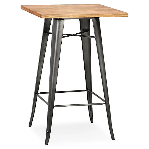 Alterego Table haute style industriel 'GRAMY' en bois foncé et pieds en métal gris - 70x70 cm