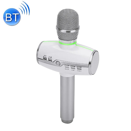 Wewoo Micro sans fil argent pour ordinateur portable, PC, haut-parleur, casque, iPad, iPhone, Galaxy, Huawei, Xiaomi, LG, HTC et autres smartphone haute qualité sonore KTV Karaoke enregistrement coloré RVB néon lumières Bluetooth sans Microphone à condensateur,