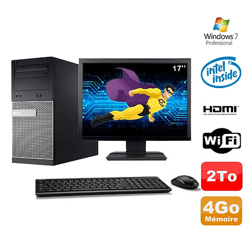 Lot PC Tour DELL 3010 MT G2020 Graveur 4Go 2To HDMI Wifi W7 + Ecran 17" · Occasion