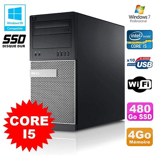 PC Tour Dell Optiplex 790 Core I5 3.1Ghz 4Go Disque 480Go SSD DVD WIFI Win 7 · Occasion