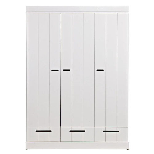 Pegane Armoire avec 3 portes + 3 tiroirs blanche en pin massif, H195 x L140 x P53 cm