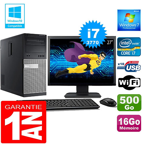 PC Tour DELL 7010 Core I7-3770 Ram 16Go Disque 500 Go Wifi W7 Ecran 27" · Occasion