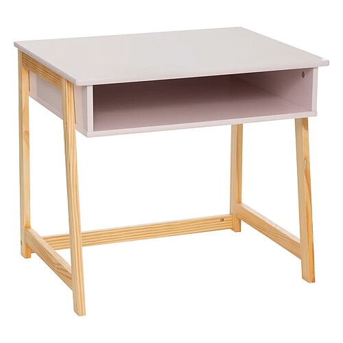 Pegane Table du bureau, meuble de bureau coloris rose et naturel - Longueur 58 x Profondeur 46 x Hauteur 52 cm