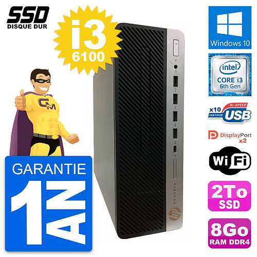 PC HP ProDesk 600 G3 SFF Intel Core i3-6100 RAM 8Go SSD 2To Windows 10 Wifi · Occasion