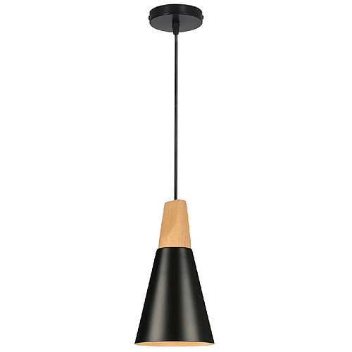 Stoex Suspension Luminaire Moderne Noire, Abat-Jour en Métal Et Bois, Suspension Lustre Nordique Rétro, Ampoule Non Incluse