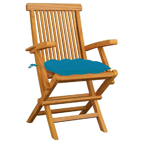 Maison Chic Lot de 3 Chaises de jardin,Fauteuil d'extérieur avec coussins bleu clair Teck massif -MN47047