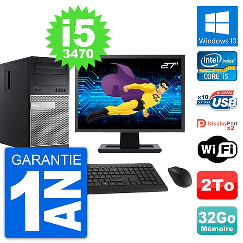 PC Tour Dell 9010 Ecran 27" Intel i5-3470 RAM 32Go Disque 2To Windows 10 Wifi · Occasion