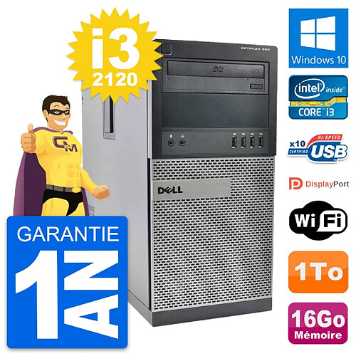 PC Tour Dell OptiPlex 990 Intel i3-2120 RAM 16Go Disque Dur 1To Windows 10 Wifi · Occasion