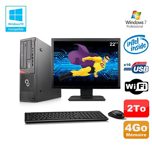 Lot PC Fujitsu E720 E85+ G3220 3GHz 4Go 2000Go Graveur WIFI W7 + Ecran 22" · Occasion