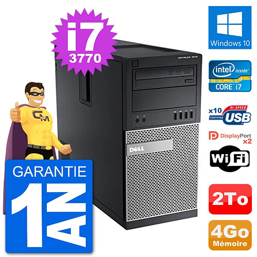 PC Tour Dell 7010 Intel Core i7-3770 RAM 4Go Disque Dur 2To Windows 10 Wifi · Occasion