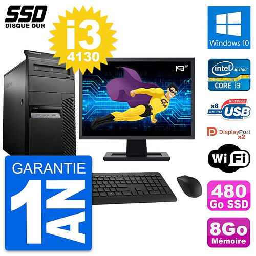 PC Tour Lenovo M93p Ecran 19" Intel i3-4130 RAM 8Go SSD 480Go Windows 10 Wifi · Occasion