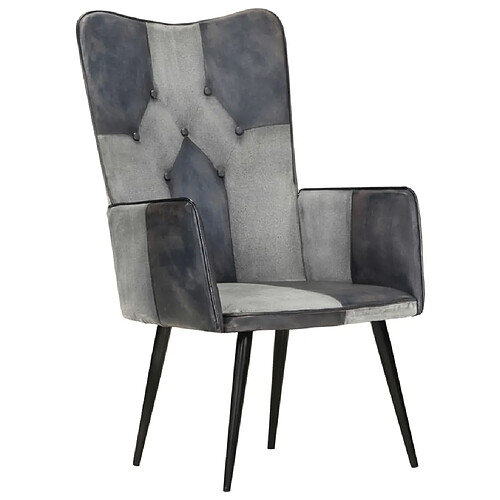 Maison Chic Fauteuil de Chambre à Coucher Salon,Chaises de Salle à Manger,Chaise à oreilles Gris Cuir véritable -GKD23932