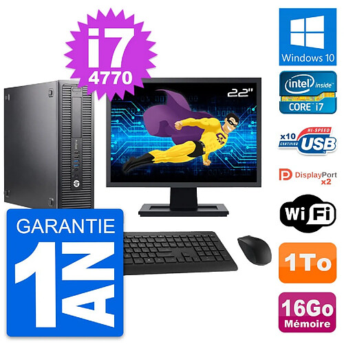 PC HP 600 G1 SFF Ecran 22" Intel i7-4770 RAM 16Go Disque Dur 1To Windows 10 Wifi · Occasion