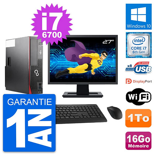 PC Fujitsu D556 DT Ecran 27" Intel i7-6700 RAM 16Go Disque 1To Windows 10 Wifi · Occasion