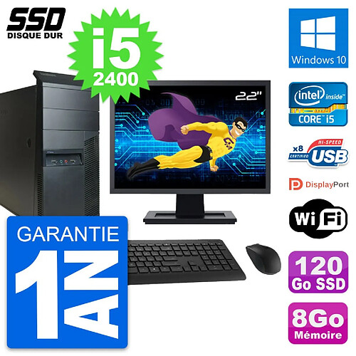 PC Tour Lenovo M91p Ecran 22" Core i5-2400 RAM 8Go SSD 120Go Windows 10 Wifi · Occasion