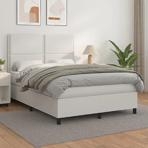 vidaXL Sommier à lattes de lit avec matelas Blanc 140x190cm Similicuir