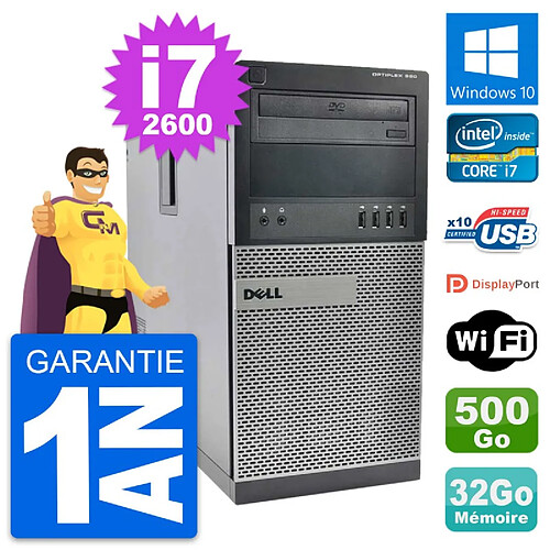 PC Tour Dell OptiPlex 990 Intel i7-2600 RAM 32Go Disque 500Go Windows 10 Wifi · Occasion