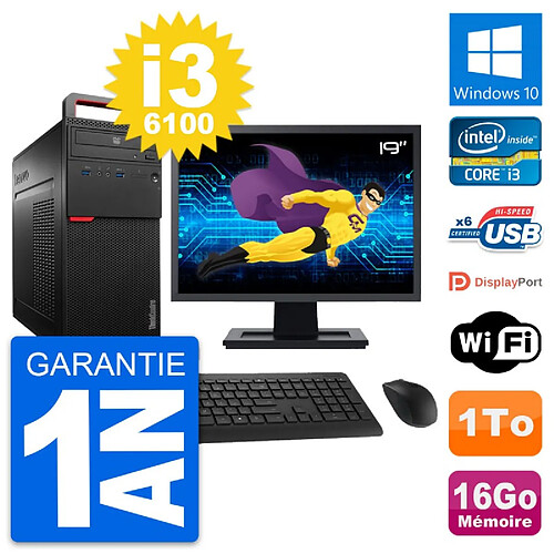 PC Tour Lenovo M700 Ecran 19" Intel i3-6100 RAM 16Go Disque 1To Windows 10 Wifi · Occasion