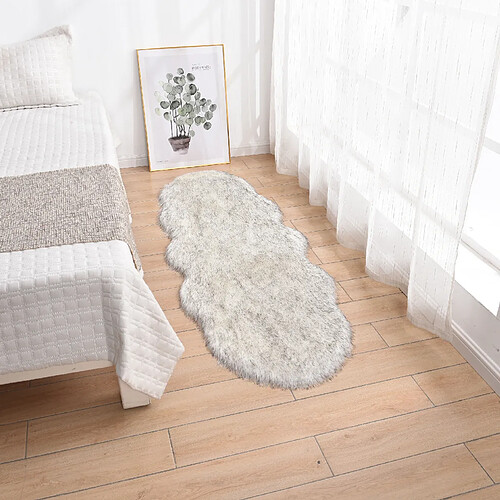 LUUCOZK Tapis moelleux en fausse fourrure tapis à poils longs pour chambre à coucher salon-pointe grise blanche (2p)-60 x 160cm