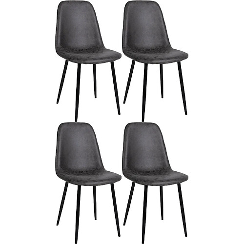 Decoshop26 Lot de 4 chaises de salle à manger design moderne avec pieds en métal noir assise PVC gris foncé 10_0001824