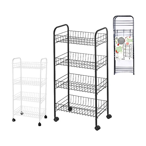 Lot de 2 RANGEMENT CHARIOT DE CUISINE MEUBLE DESSERTE RESSERRE DE CUISINE EN METAL 4 PANIERS BLANC ET NOIR A ROULETTE 38X26X80CM+Urban Living