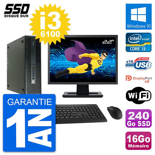 PC HP 600 G2 SFF Ecran 22" Intel Core i3-6100 RAM 16Go SSD 240Go Windows 10 Wifi · Occasion