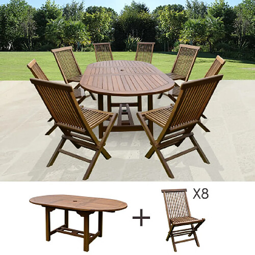 Mes Table de jardin 160/210x100x75cm + lot de 8 chaises