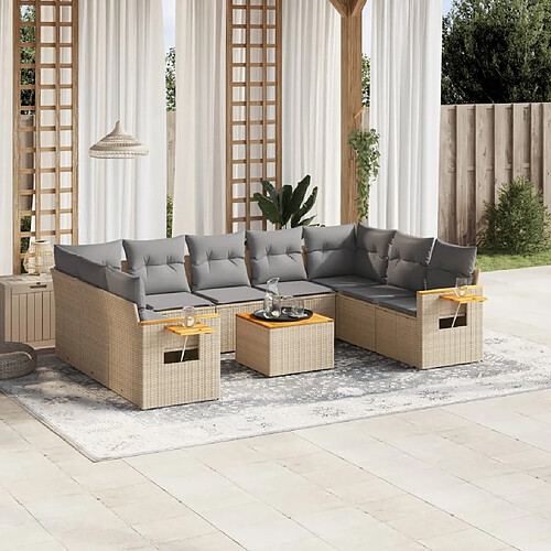 vidaXL Salon de jardin avec coussins 10 pcs beige résine tressée