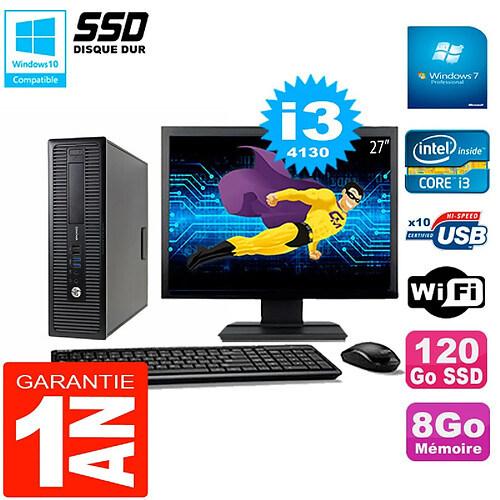 PC HP EliteDesk 800 G1 SFF Ecran 27" Core I3-4130 8Go Disque 120 Go SSD Wifi W7 · Occasion