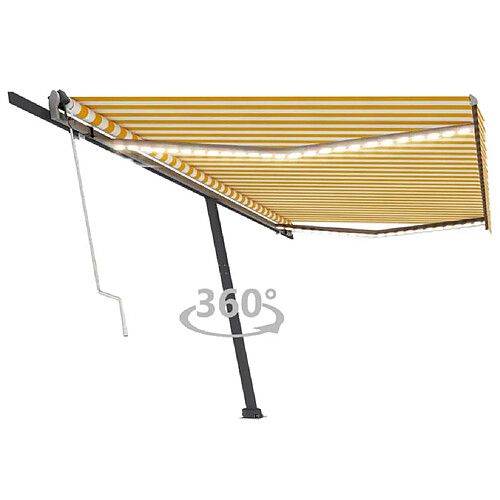 vidaXL Auvent automatique capteur de vent/LED 500x300cm Jaune et blanc