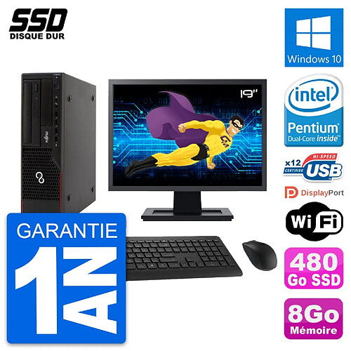 PC Fujitsu E910 DT Ecran 19" Intel G630 RAM 8Go SSD 480Go Windows 10 Wifi · Occasion