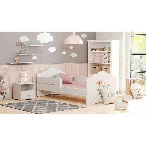 HT MEUBLES Lit enfant FIONA avec balustrade et matelas